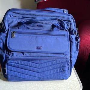 LUG Via backpack tote, Used. MISSING shoulder strap. Tears on bottom vinyl only.